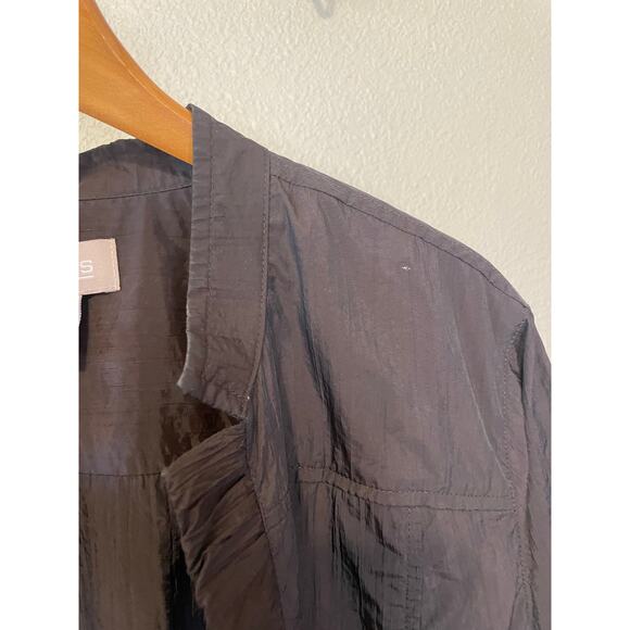 Chico’s Brown Nylon Textured Open Front Ruffle Grandmacore Jacket Size 3 (XL) - Picture 6 of 12